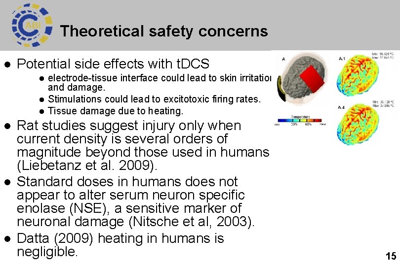 Theoretical safety concerns l Potential side effects with t. DCS l l l electrode-tissue