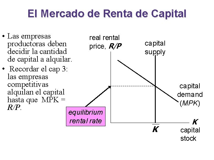 El Mercado de Renta de Capital • Las empresas productoras deben decidir la cantidad