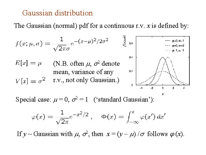 Gaussian distribution The Gaussian (normal) pdf for a continuous r. v. x is defined