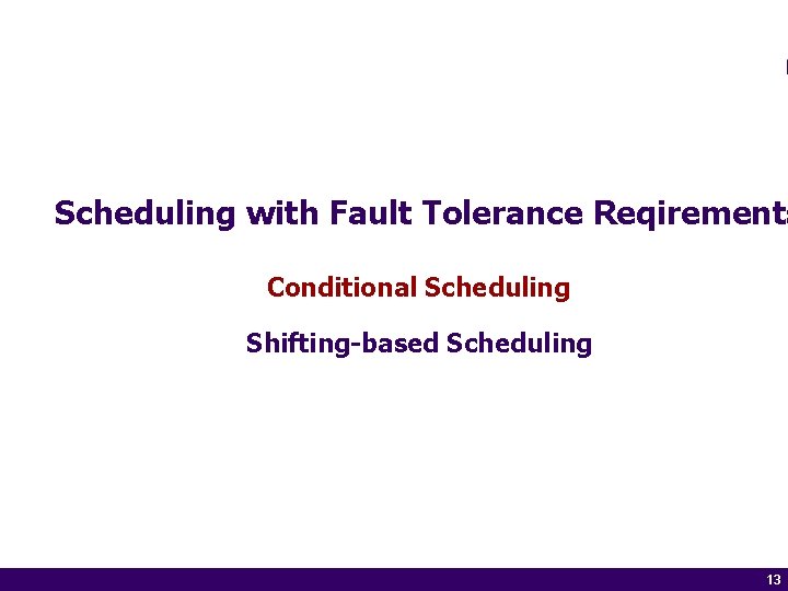 Scheduling with Fault Tolerance Reqirements Conditional Scheduling Shifting-based Scheduling 13 of 1413 