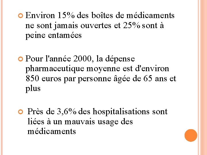  Environ 15% des boîtes de médicaments ne sont jamais ouvertes et 25% sont