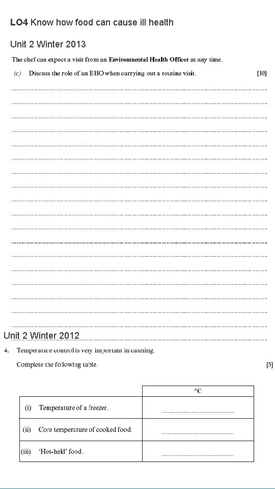 LO 4 Know how food can cause ill health Unit 2 Winter 2013 Unit