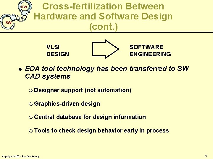HW SW Cross-fertilization Between Hardware and Software Design (cont. ) VLSI DESIGN l SOFTWARE