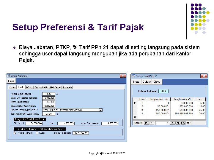 Setup Preferensi & Tarif Pajak v Biaya Jabatan, PTKP, % Tarif PPh 21 dapat