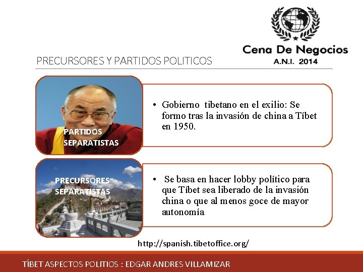 PRECURSORES Y PARTIDOS POLITICOS PARTIDOS SEPARATISTAS PRECURSORES SEPARATISTAS • Gobierno tibetano en el exilio: