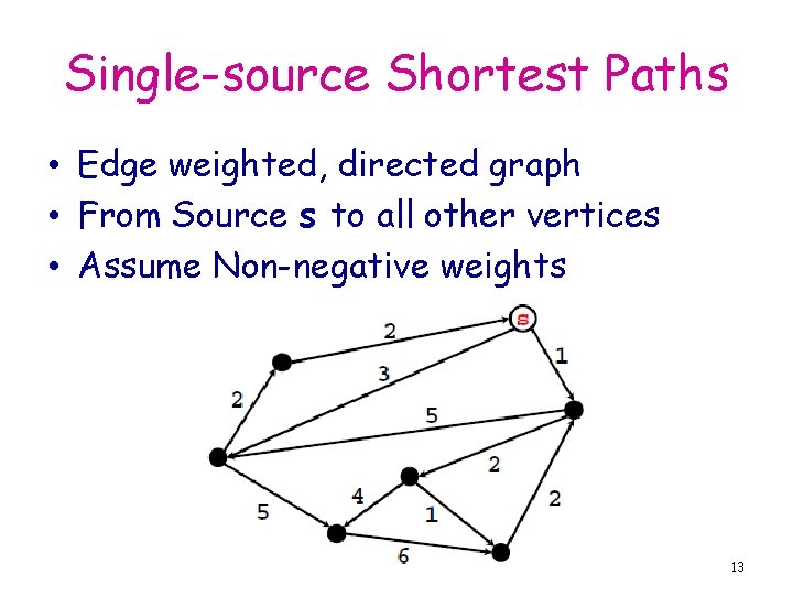 Single-source Shortest Paths • Edge weighted, directed graph • From Source s to all