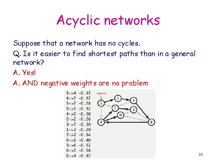 Acyclic networks Suppose that a network has no cycles. Q. Is it easier to