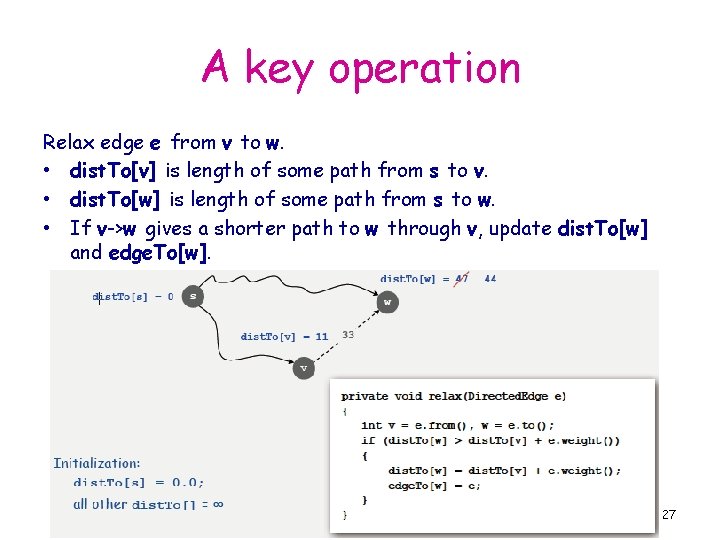 A key operation Relax edge e from v to w. • dist. To[v] is