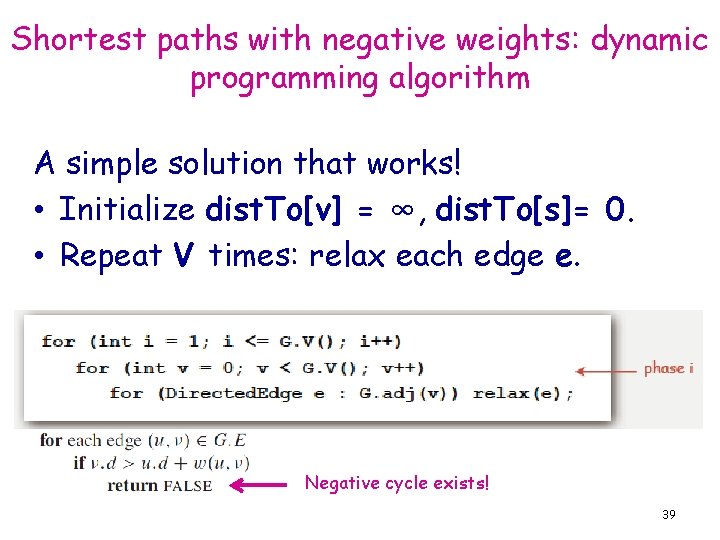 Shortest paths with negative weights: dynamic programming algorithm A simple solution that works! •