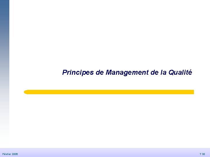 Principes de Management de la Qualité Février 2008 T 30 Principes de Management de la Qualité Février 2008 T 30