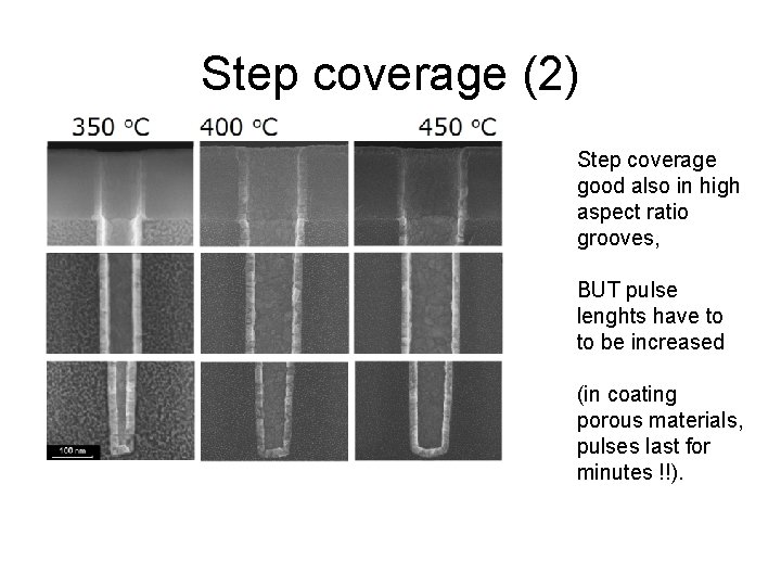 Step coverage (2) Step coverage good also in high aspect ratio grooves, BUT pulse