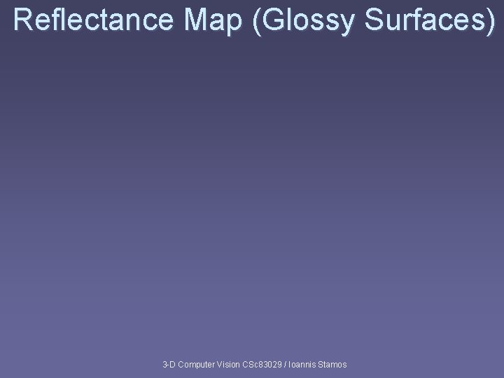 Reflectance Map (Glossy Surfaces) 3 -D Computer Vision CSc 83029 / Ioannis Stamos 