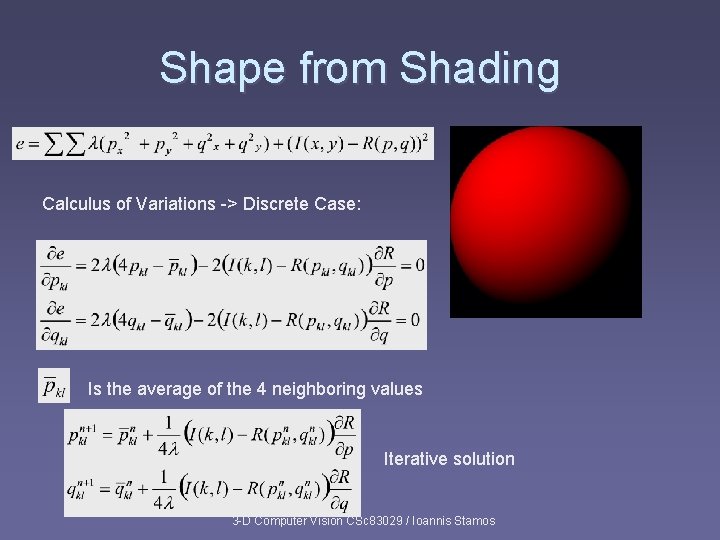 Shape from Shading Calculus of Variations -> Discrete Case: Is the average of the