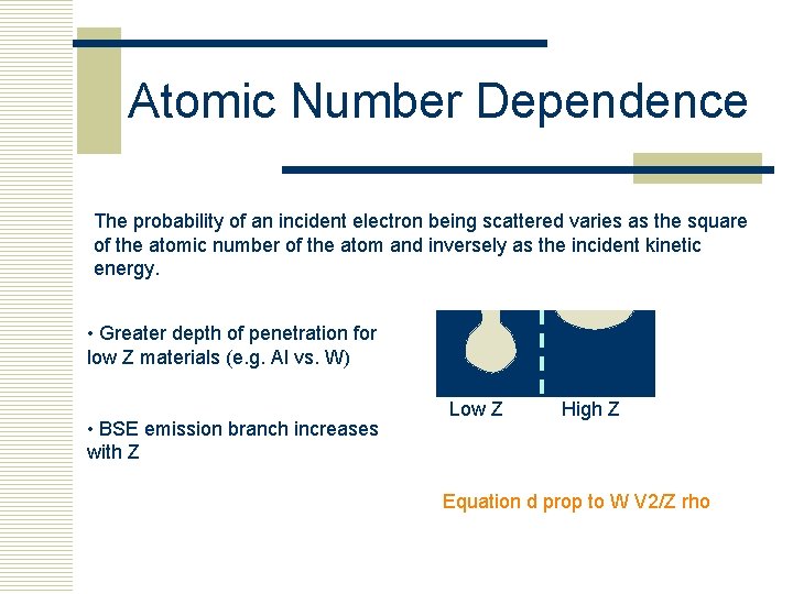 Atomic Number Dependence The probability of an incident electron being scattered varies as the