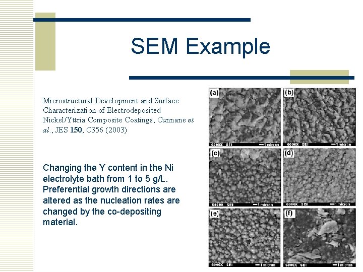 SEM Example Microstructural Development and Surface Characterization of Electrodeposited Nickel/Yttria Composite Coatings, Cunnane et