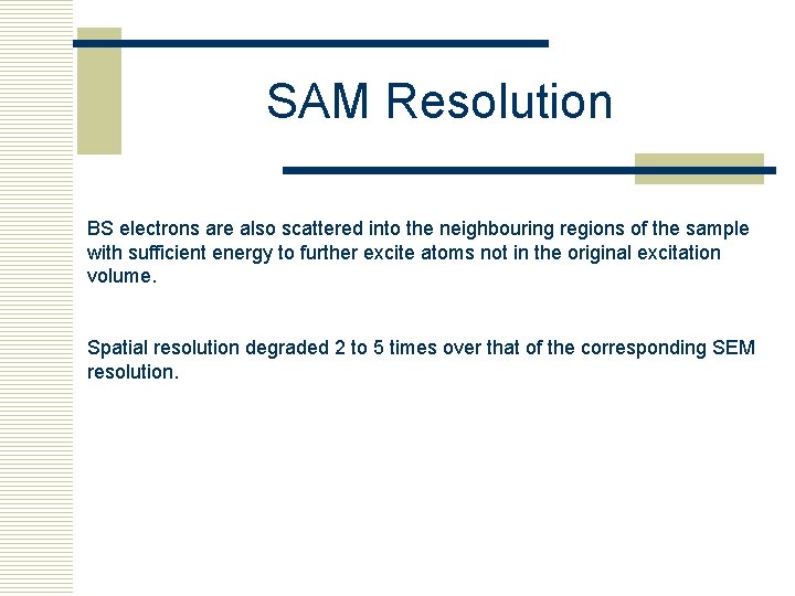 SAM Resolution BS electrons are also scattered into the neighbouring regions of the sample
