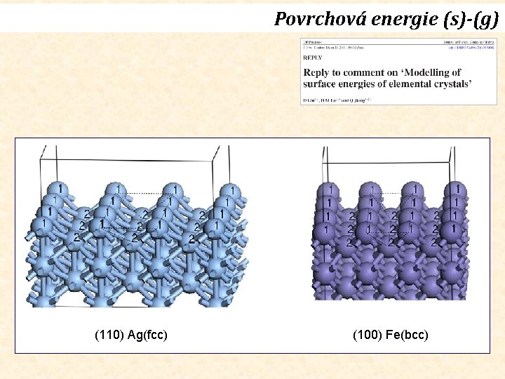 Povrchová energie (s)-(g) (110) Ag(fcc) (100) Fe(bcc) 