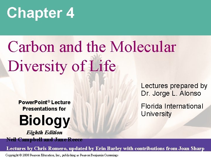 Chapter 4 Carbon and the Molecular Diversity of Life Lectures prepared by Dr. Jorge