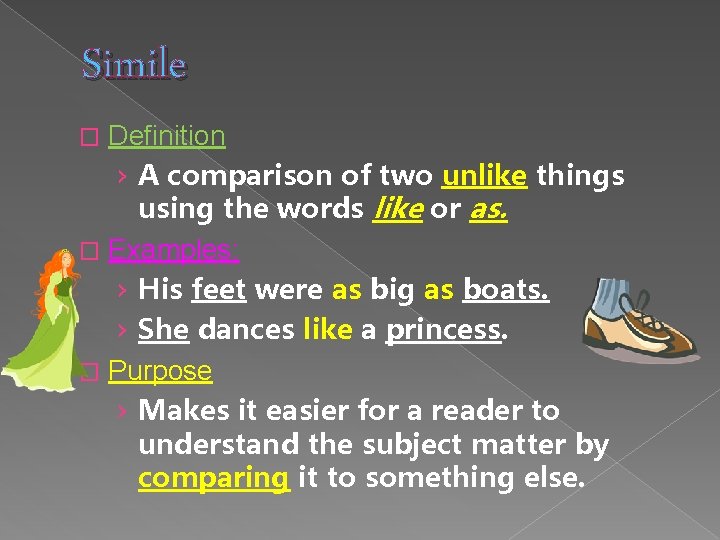 Simile Definition › A comparison of two unlike things using the words like or