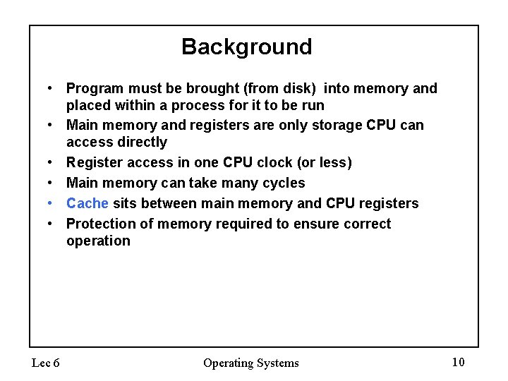 Background • Program must be brought (from disk) into memory and placed within a