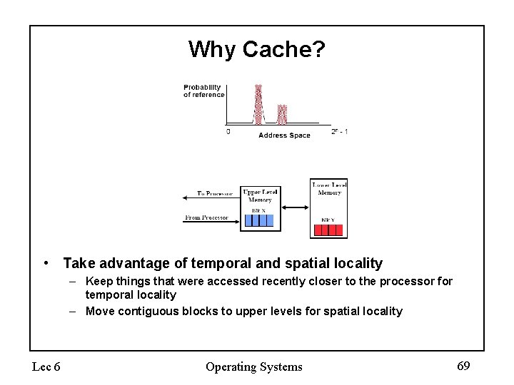 Why Cache? • Take advantage of temporal and spatial locality – Keep things that