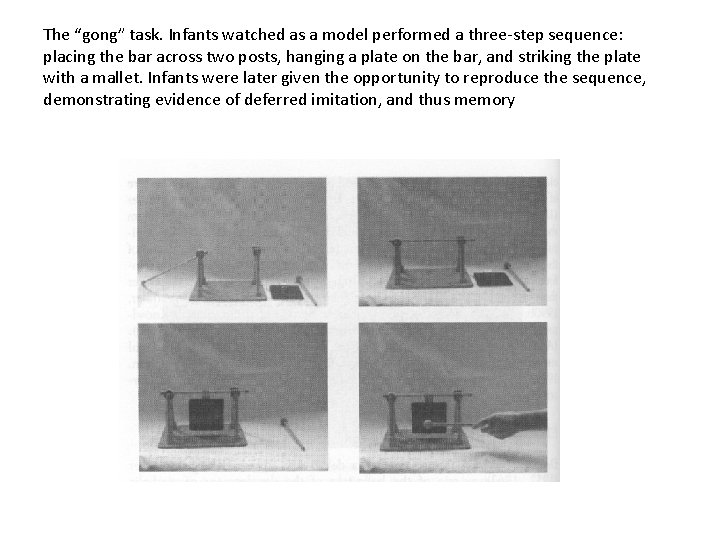 The “gong” task. Infants watched as a model performed a three-step sequence: placing the