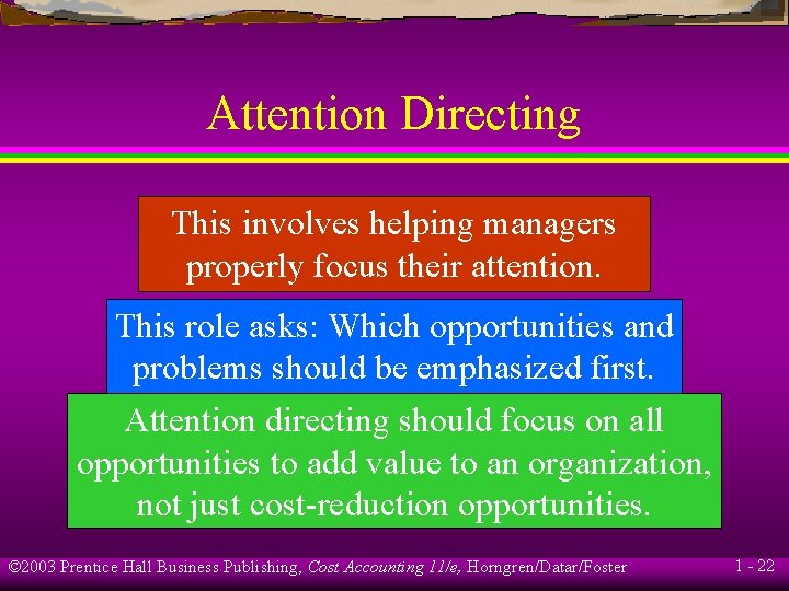 Attention Directing This involves helping managers properly focus their attention. This role asks: Which