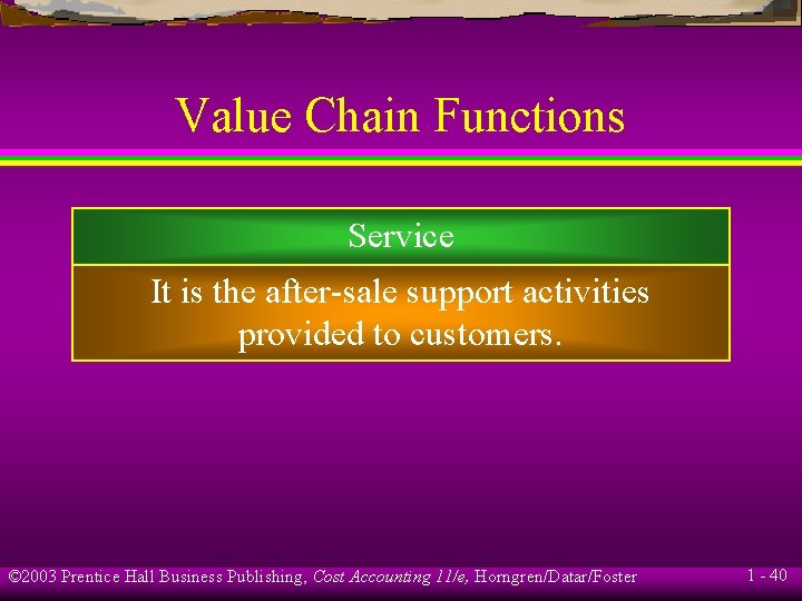 Value Chain Functions Service It is the after-sale support activities provided to customers. ©