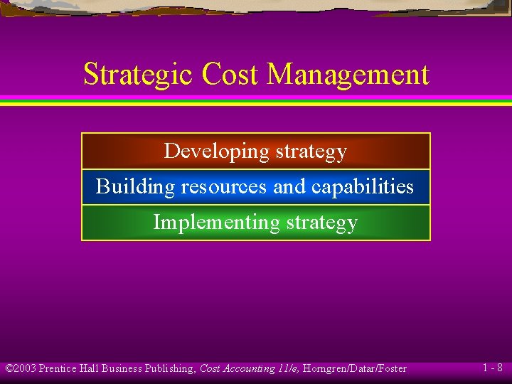 Strategic Cost Management Developing strategy Building resources and capabilities Implementing strategy © 2003 Prentice Strategic Cost Management Developing strategy Building resources and capabilities Implementing strategy © 2003 Prentice