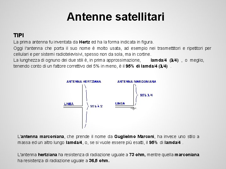 Antenne satellitari TIPI La prima antenna fu inventata da Hertz ed ha la forma