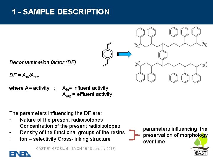 1 - SAMPLE DESCRIPTION Decontamination factor (DF) DF = Ain/Aout where A= activity ;