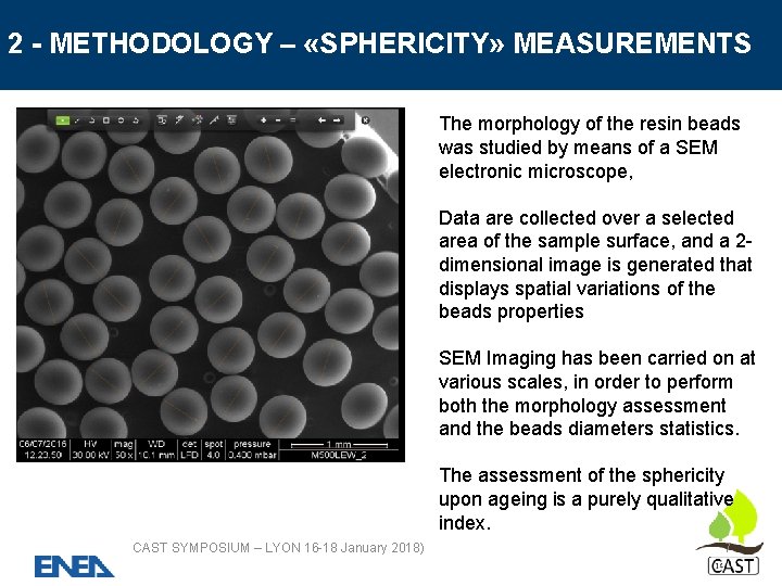 2 - METHODOLOGY – «SPHERICITY» MEASUREMENTS The morphology of the resin beads was studied