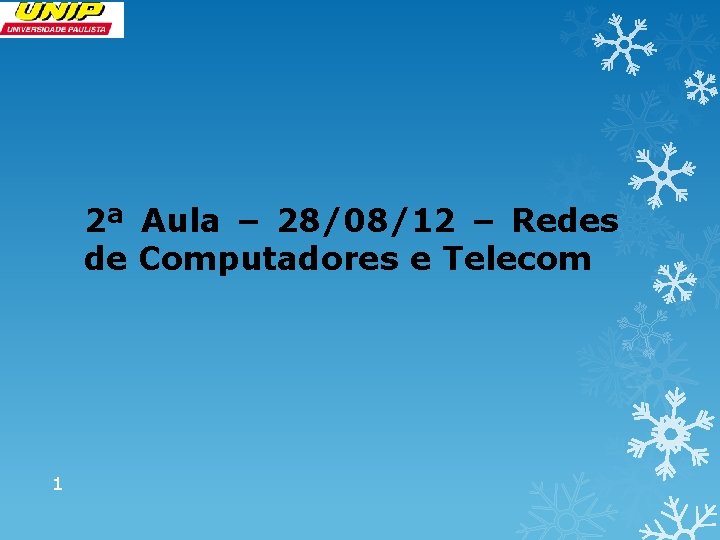 2ª Aula – 28/08/12 – Redes de Computadores e Telecom 1 