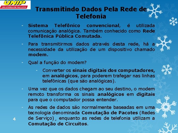 Transmitindo Dados Pela Rede de Telefonia - Sistema Telefônico convencional, é utilizada comunicação analógica.