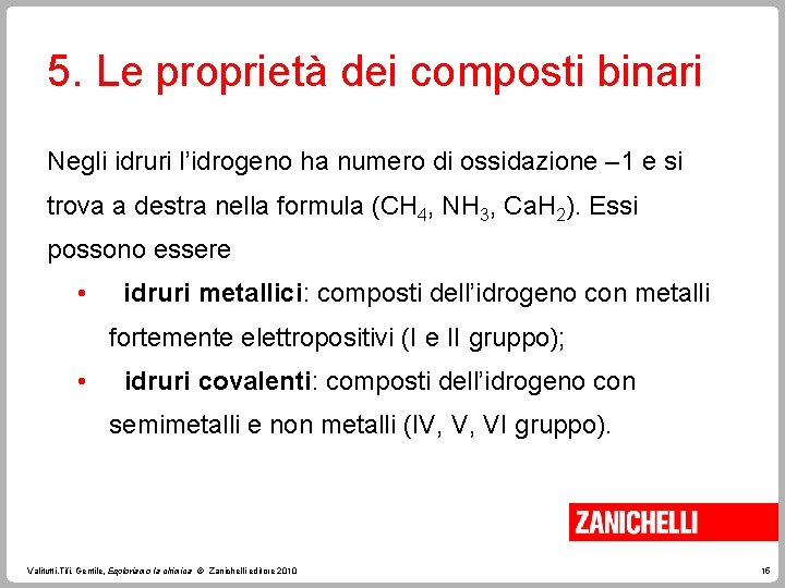 5. Le proprietà dei composti binari Negli idruri l’idrogeno ha numero di ossidazione –
