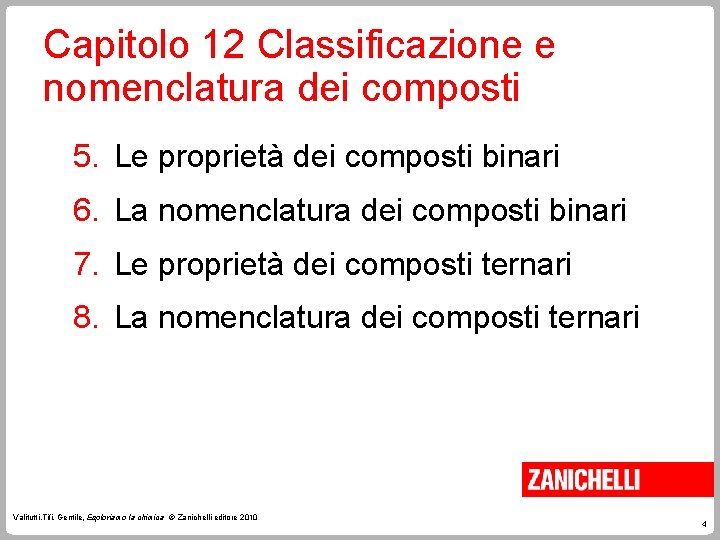 Capitolo 12 Classificazione e nomenclatura dei composti 5. Le proprietà dei composti binari 6.