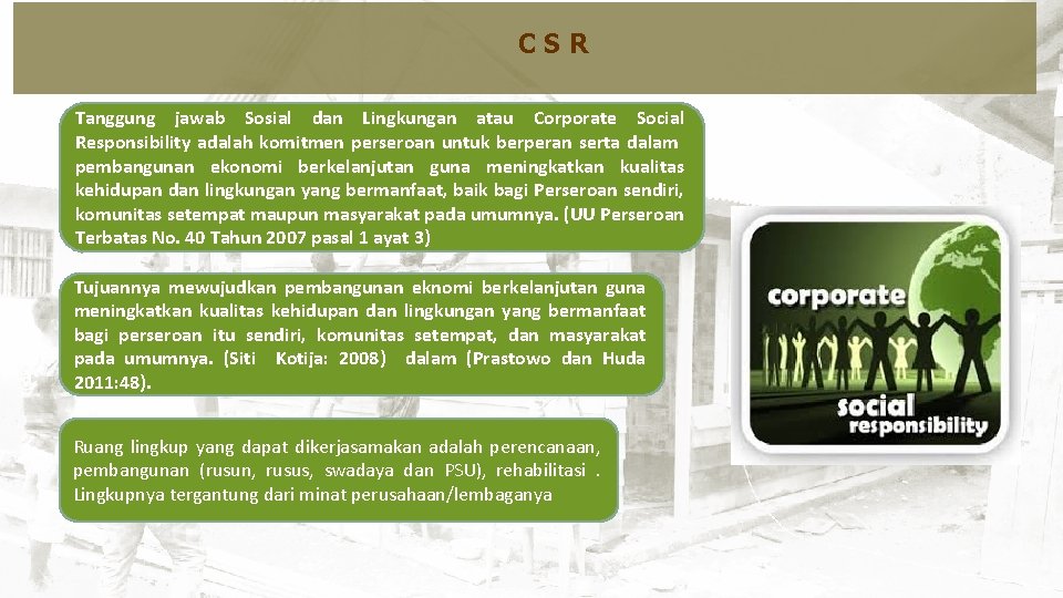 Kebijakan Penyelenggaraan Rumah Swadaya CSR Tanggung jawab Sosial dan Lingkungan atau Corporate Social Responsibility