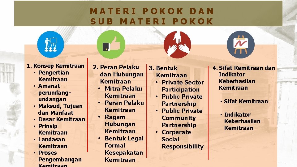 MATERI POKOK DAN SUB MATERI POKOK 1. Konsep Kemitraan • Pengertian Kemitraan • Amanat