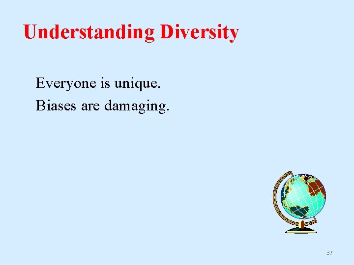 Understanding Diversity Everyone is unique. Biases are damaging. 37 