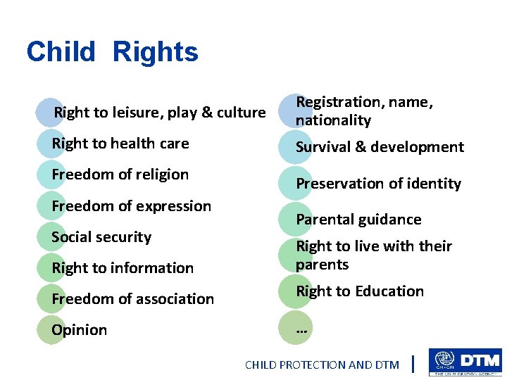 Child Rights Right to leisure, play & culture Registration, name, nationality Right to health