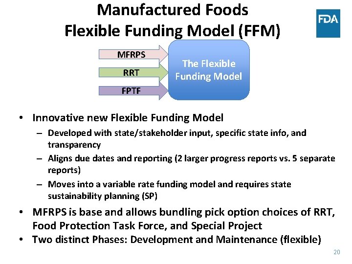 Manufactured Foods Flexible Funding Model (FFM) MFRPS RRT The Flexible Funding Model FPTF •