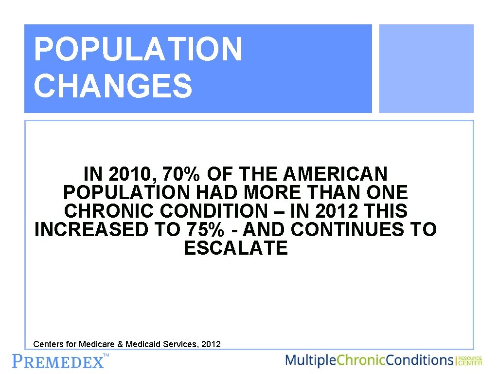 POPULATION CHANGES IN 2010, 70% OF THE AMERICAN POPULATION HAD MORE THAN ONE CHRONIC
