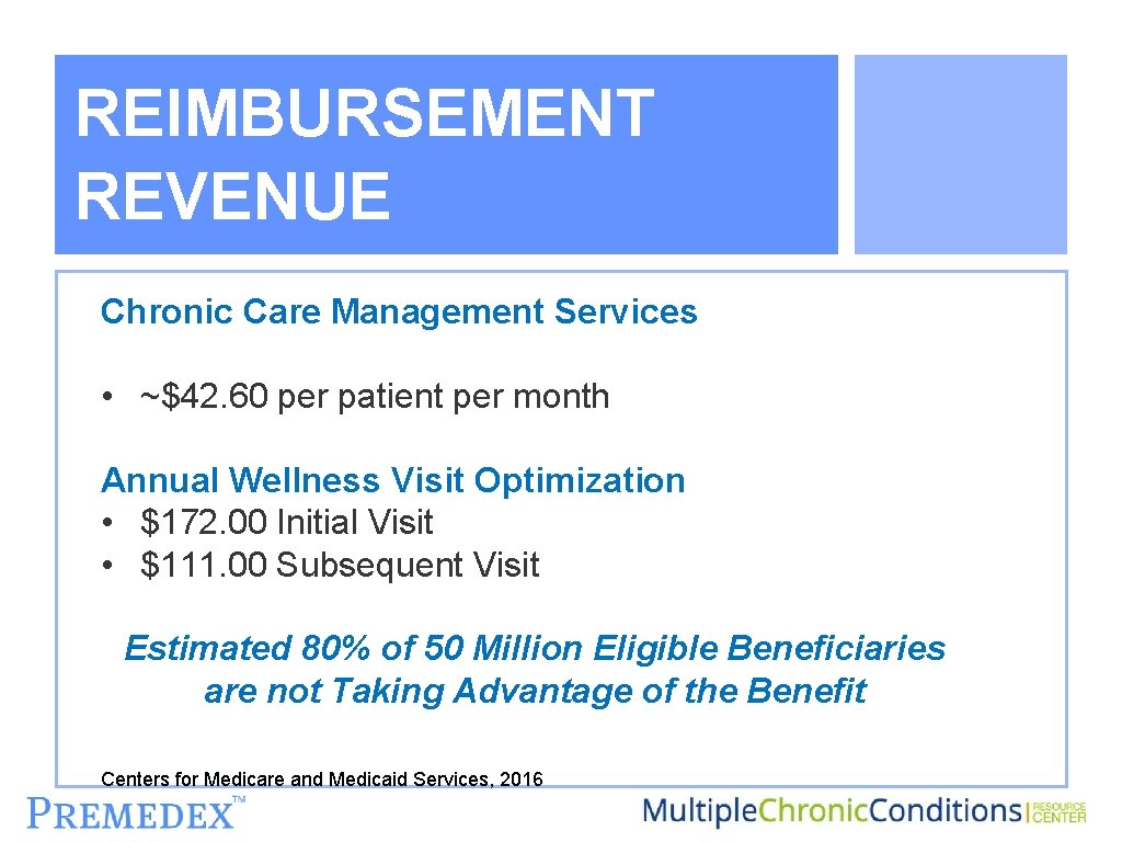 CCM INCENTIVE REIMBURSEMENT REVENUE Chronic Care Management Services • ~$42. 60 per patient per