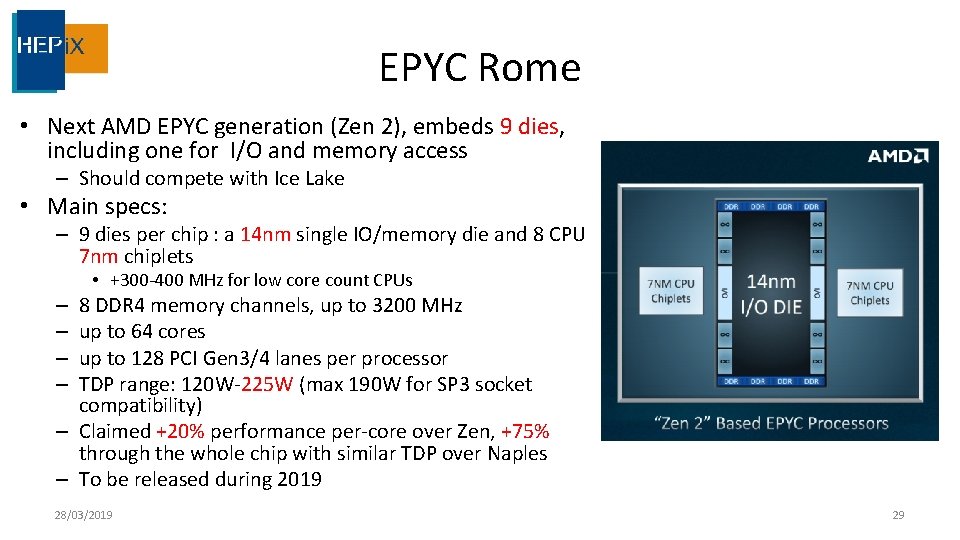 EPYC Rome • Next AMD EPYC generation (Zen 2), embeds 9 dies, including one