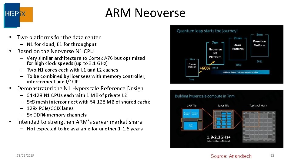 ARM Neoverse • Two platforms for the data center – N 1 for cloud,