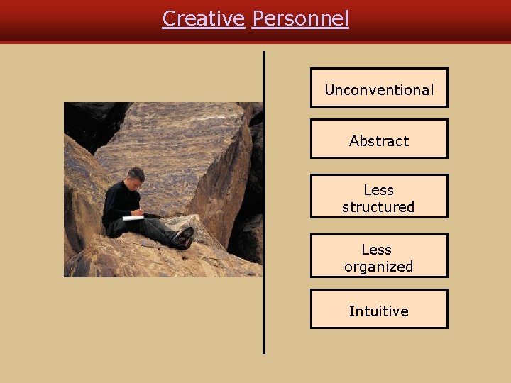 Creative Personnel Unconventional Abstract Less structured Less organized Intuitive 