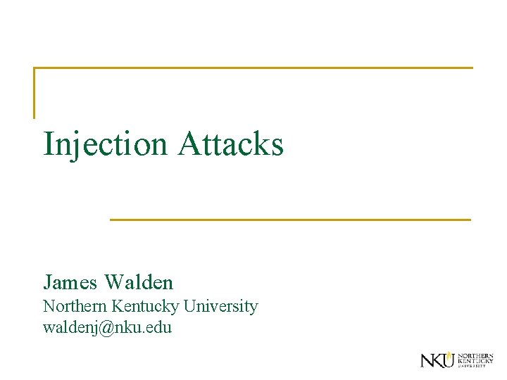 Injection Attacks James Walden Northern Kentucky University waldenj@nku. edu 