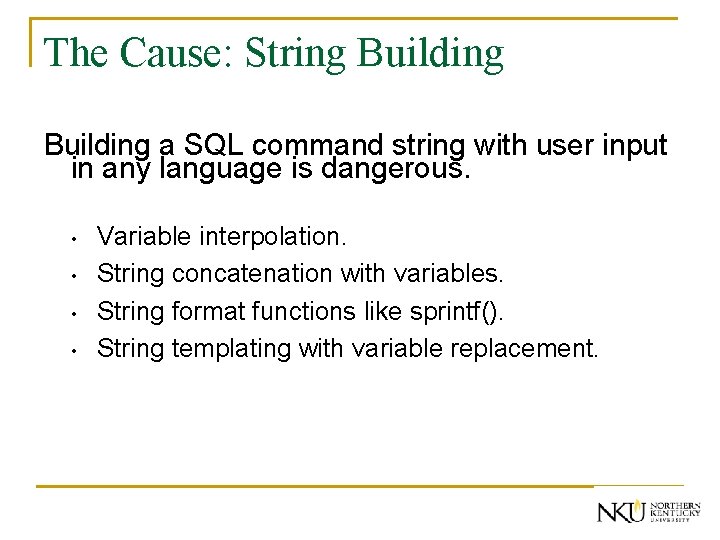 The Cause: String Building a SQL command string with user input in any language