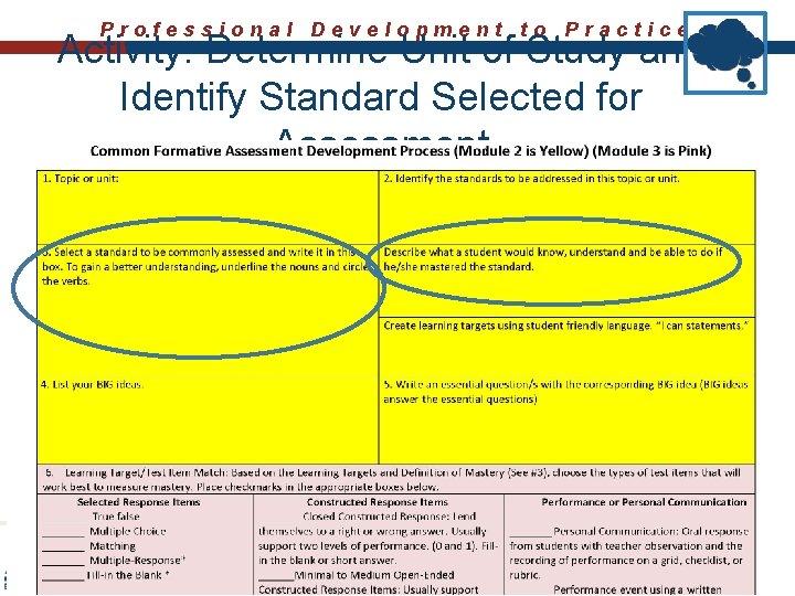 Professional Development to Practice Activity: Determine Unit of Study and Identify Standard Selected for