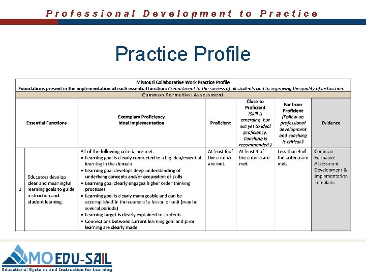 Professional Development to Practice Profile 